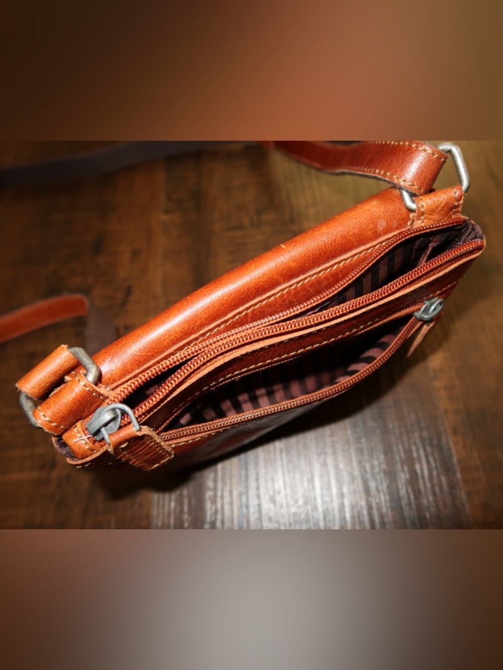 Leather Brown Crossbody Bag with Buckle Accent - Picture 5 of 5